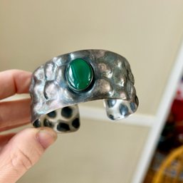 Stunning Vintage STERLING Silver Cuff Bracelet With Green Stone