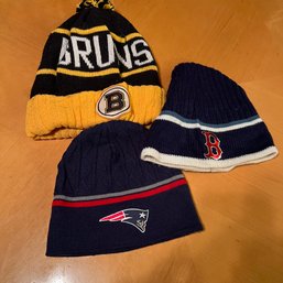Patriots, Sox And Bruins Caps.  Bruins As Is.