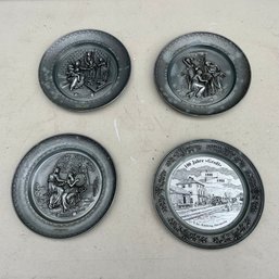 Four Vintage German Pewter Collector's Plates