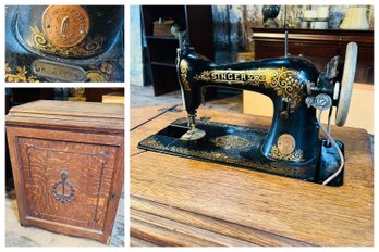 Antique Singer Sewing Machine In Cabinet (barn)
