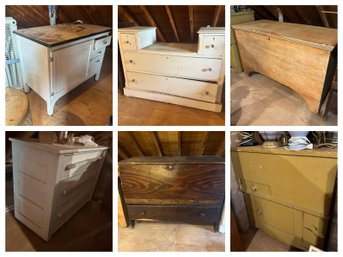 Assorted Furniture For Refinishing Incl. Dressers & Trunks - Located In Attic