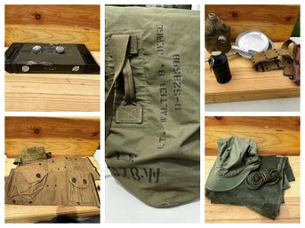 Military Lot: Periscope, Bags, Canteen And Other Accessories - See All Photos For Contents! (basement)