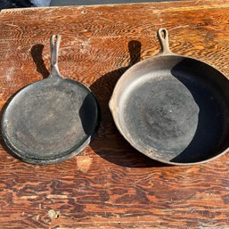 Wagner Cast Iron Skillet And Griddle Both Approx 12' (Garage)