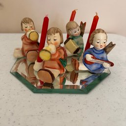4 Vintage Miniature Hummel Angels With Instruments And Candle Holders (Living Rm)