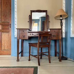 Antique Vanity Table With Cane Chair (b2)