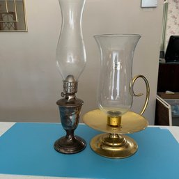 Fine Gorham Silver Plated Oil Lamp And Hand Blown Crystal Candleholder By Baldwin (Living Rm)