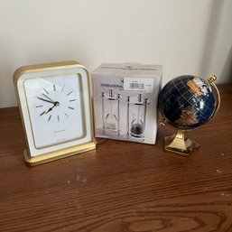 Interesting Salt & Pepper Hour Glass Set, Miniature Globe And Clock (Bedroom 3)