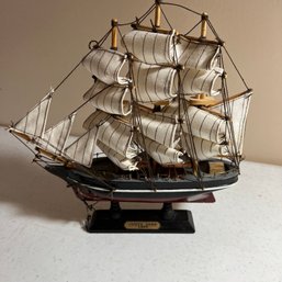 Miniature Wooden Cutty Sark With Cloth Sails (Living Rm)