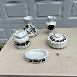 Five Piece Vintage Porcelain With Silver Inlay (garage)