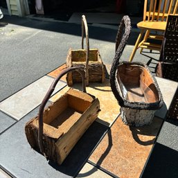 Eye Catching! 3 Rustic Baskets Made Of Wood (Garage)
