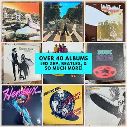 VINYL RECORD LOT: Mostly Classic Rock ~ BEATLES & LED ZEPPELIN ~ Over 40 Albums In Lot! All Albums Displayed