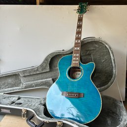 Gorgeous Handcrafted ESP Acoustic Guitar, Teal With Inlay (IS)