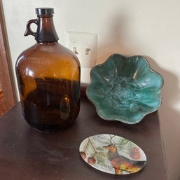Trio Of Decorative Items Incl. One Gallon Brown Jug, Made In Canada Bowl & Deer Dish (LR)