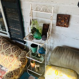 Adorable White Metal Stand With Contents - Perfect For Plants! (Porch)