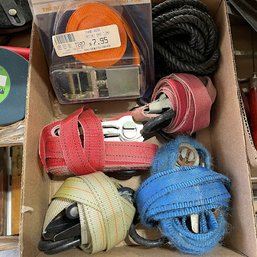 Box Lot Of Rachet Tie Down Straps And Clamps (Garage Right)