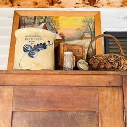 Country Decor: Large Print, Crock (as Is), Basket, Shaker, Box And Cookie Cutter (Porch)