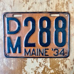 Wow! Vintage MAINE MOTORCYCLE License Plate, 1934