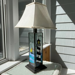 Pretty Glass Lamp With Lighthouse And Boats (porch)
