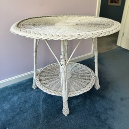White Wicker Two-Tier Small Table (Garage)