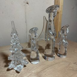 Three Dansk Crystal Angel Sculptures And Glass Tree (Bsmt 2)