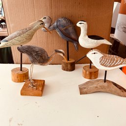 5 Hand Painted Wooden Shore Birds On Stands (NK)