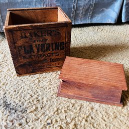 Antique Baker's Extract Crate And Small Vintage Wooden Box (LR)