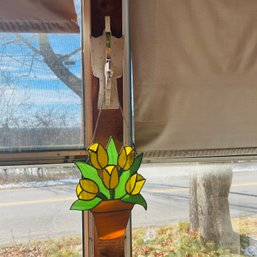 Dutch Girl Wooden Bracket With Daffodils Stained Glass (Porch)