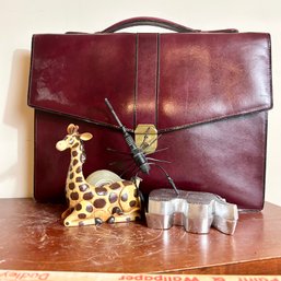 Vintage Leather Satchel Plus Animal Themed Office Supplies