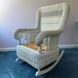 Vintage White Wicker Rocking Chair (Garage)