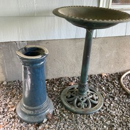 Ceramic Pedestal And Plastic Bird Bath (outside)