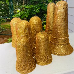 Collection Of Gold Glitter Painted Bells, Most Likely Paper Mch (Garage)