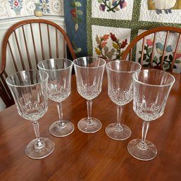 Set Of 5 Vintage Cut Glass Crystal Wine Glasses (Dining Room)
