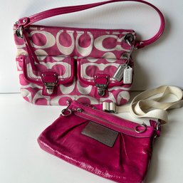 Pink & Silver COACH Purse, Plus Pink Patent Leather Bag With Broken Zipper - See Photos