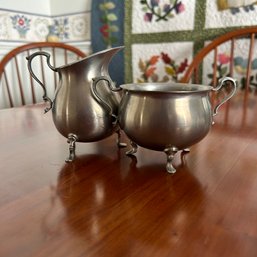 Vintage Pewter Footed Creamer And Sugar Bowl, International Pewter (Dining Room)