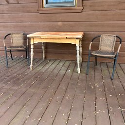 Rustic Wooden Table For Refinishing And Two Outdoor Chairs (outside)