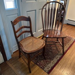 Pair Of Vintage Wooden Chair Including With Cane Seat (LR)