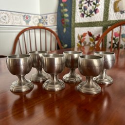 Set Of 6 Vintage Nantucket Pewter Egg Cups, Small Footed Cups (Dining Room)