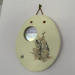 Handmade Pottery Wall Mirror Decor With Pressed Flowers (BR2)