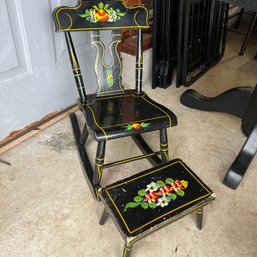 Cute Painted Child Size Rocking Chair And Foot Stool (garage)