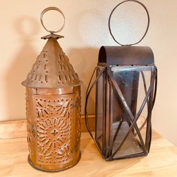 Pair Of Tin Hanging Lanterns For Candles (kitchen)