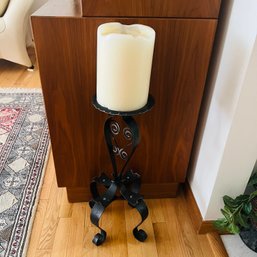 Pillar Candle On Wrought Iron Pedestal (Living Room)