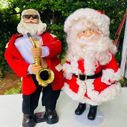 Pair Of Christmas Santas Including 1 Musical (**57508) Garage