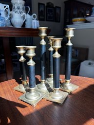 Lovely Set Of 6 Black And Gold Toned Candle Stick Holders (DR)