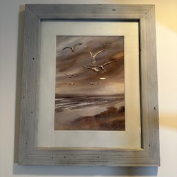 Signed Framed Wall Art With Ocean Scene & Seagulls, By Tidwell (Bsmt)
