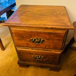 Small Wood-Finish Side Table With Drawer And Gold-Toned Hardware (Dining Room)