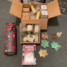 Holiday Lot Including Gold Candle Set, Ornaments, And Holiday Cards (Zone 1)