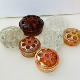 7 Vintage Glass Flower Frogs - 4 Amber & 3 Clear (NK)