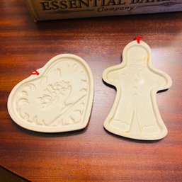 Pampered Chef Stoneware Heart Cookie Mold With Additional Unmarked Gingerbread Mold (Dining Room)