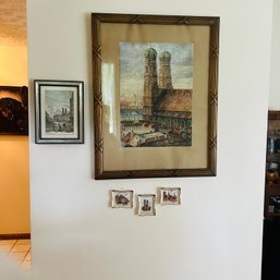 Vintage Framed Prints Of Munich Germany And Miniature Ceramic Dishes (Entry)