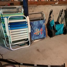 Beach Day Lot! Low Chairs, Umbrella And Cart (Storage)